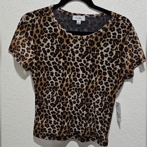 Animal Print Top Leopard Women's Blouse XL Extra Large Black Brown